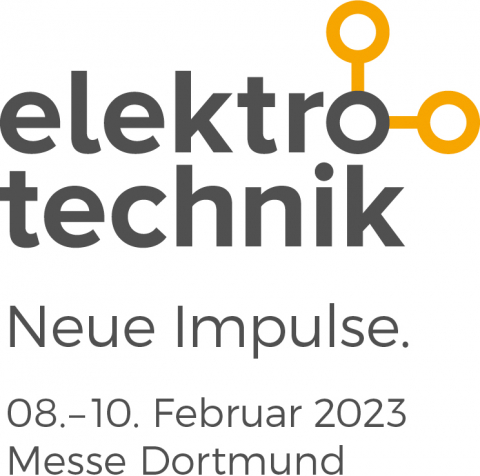 elektrotechnik Neue Impulse. 08.-10. Februar Messe Dortmund Zu sehen ist das Logo der Industriemesse Elektrotechnik, die vom 08 bis zum 10 Februar 2023 in der Messe Dortmund stattfindet