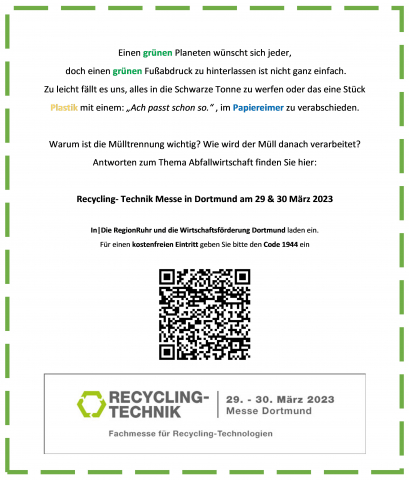 Einladungsschreiben zur Recycling - Messe Recycling - Messe in Dortmund am 29 & 30 März 2023
